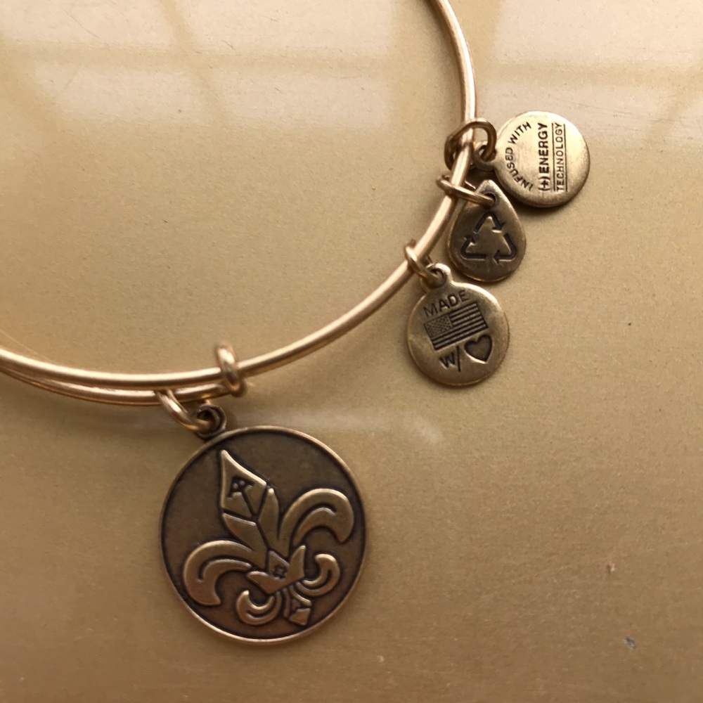 NWOT Gold Alex and Ani Fleur de Lis Charm Bangle - Picture 2 of 3